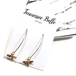 Gold Bee Wire Drop Minamlist Boutique Earrings